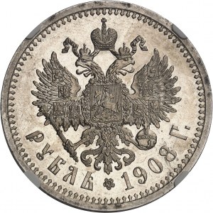Nicola II (1894-1917). Rublo, bianco brunito (PROVA) 1908 ЭБ, San Pietroburgo.