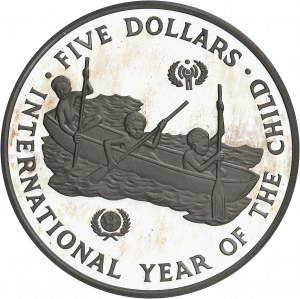 Elisabeth II. (1952-2022). 5-Dollar-Münze, Internationales Jahr des Kindes von 1979 (IYC) 1983, CHI, Chiasso (Valcambi S.A.).