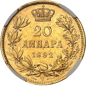 Milán I (1882-1889). 20 dinara 1882, V, Vídeň.