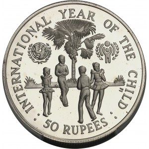 Republika (od roku 1976). Mince v hodnotě 50 rupií, Mezinárodní rok dítěte 1979 (MDD) 1980, Londýn.