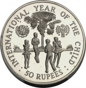 République (depuis 1976). Piéfort de 50 roupies, Année internationale de l’enfant de 1979 (IYC) 1980, Londres.