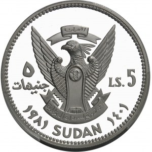 Republik (seit 1956). Piéfort von 5 sudanesischen Pfund, Internationales Jahr des Kindes von 1979 (IYC) AH 1401 - 1981.