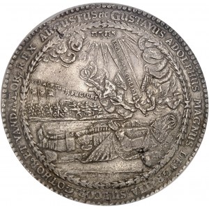 Christine (1632-1654). Medal w module 4 talarów, śmierć króla Gustawa II Adolfa i repatriacja jego ciała do Sztokholmu 1633, Wolgast.