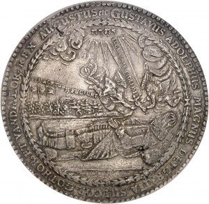 Christine (1632-1654). Medal w module 4 talarów, śmierć króla Gustawa II Adolfa i repatriacja jego ciała do Sztokholmu 1633, Wolgast.