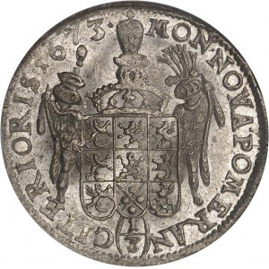 Karol XI (1660-1697). 1/3 talara (również 1/2 florena), okupacja Pomorza 1673 DS, Stettin.