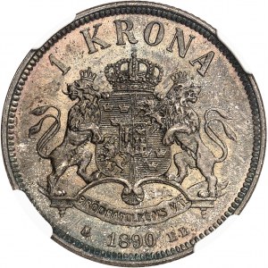 Oscar II (1872-1907). 1 koruna, leštěný blanket (PROOF) 1890 EB, Stockholm.