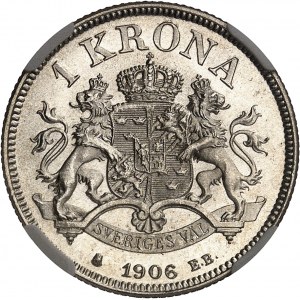 Oscar II (1872-1907). 1 Krona, 4. Typ 1906 EB, Stockholm.