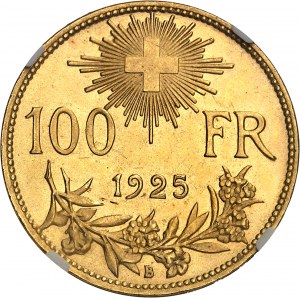 Švýcarská konfederace (od roku 1848 do současnosti). 100 franků Vreneli 1925, B, Bern.