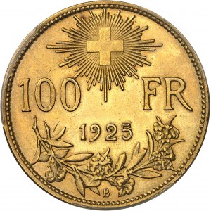 Švýcarská konfederace (od roku 1848 do současnosti). 100 franků Vreneli 1925, B, Bern.