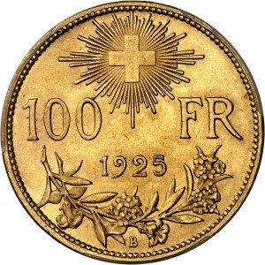 Konfederacja Szwajcarska (1848 do chwili obecnej). 100 franków Vreneli 1925, B, Bern.