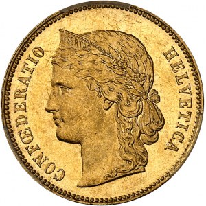 Konfederacja Szwajcarska (1848 do chwili obecnej). 20 franków, pasmo B rozpoczynające się o godzinie 6 przez DOMINUS 1896, B, Berno.