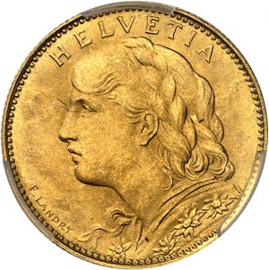 Švajčiarska konfederácia (1848 až súčasnosť). 10 frankov Vreneli 1922, B, Bern.