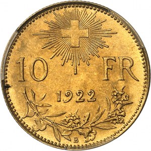 Confédération Helvétique (1848 à nos jours). 10 francs Vreneli 1922, B, Berne.