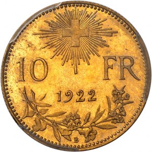 Konfederacja Szwajcarska (1848 do chwili obecnej). 10 franków Vreneli, strajk specjalny (SP) 1922, B, Berno.