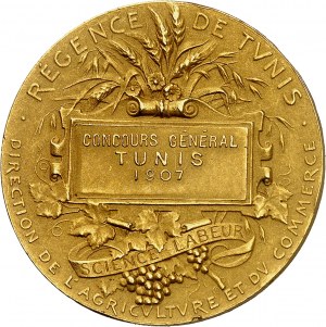 Mohamed el-Naceur, Bey (1906-1922). Zlatá medaila, Tuniské regentstvo, všeobecná súťaž v Tunise v roku 1907, Alphée Dubois 1907, Paríž.