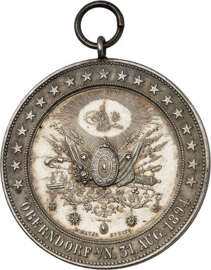 Abdülhamid II (1876-1909). Medaglia, gara di tiro di Oberndorf am Neckar in occasione dei 18 anni di regno del sultano Abdülhamid II, di W. Mayer 1894 - AH 1312, Stoccarda.
