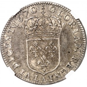 Ludwik XIV (1643-1715). Coin de 15 sols de la Compagnie des Indes, dla kolonii amerykańskich 1670, A, Paryż.