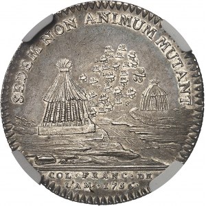 Amérique-Canada (colonies françaises), Louis XV (1715-1774). Jeton “SEDEM NON ANIMUM MUTANT” par R. Filius 1756, Paris.