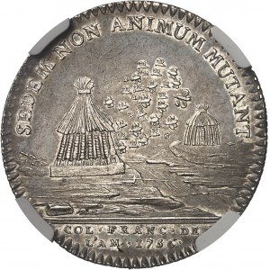 Ameryka-Kanada (kolonie francuskie), Ludwik XV (1715-1774). Żeton SEDEM NON ANIMUM MUTANT autorstwa R. Filiusa 1756, Paryż.
