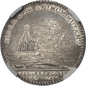 Amérique-Canada (colonies françaises), Louis XV (1715-1774). Jeton “SEDEM NON ANIMUM MUTANT” par R. Filius 1756, Paris.