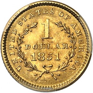 Federal Republic of the United States of America (1776-present). 1 dollar 1851, Philadelphia.