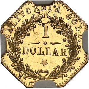 Federalna Republika Stanów Zjednoczonych Ameryki (1776-obecnie). 1 ośmiokątny dolar, złoto kalifornijskie, flan czerniony (PROOFLIKE) 1872.