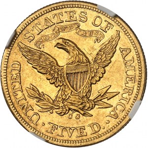 Federal Republic of the United States of America (1776-present). 5 Liberty dollars, with motto 1871, CC, Carson City.