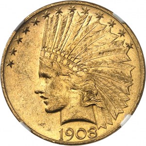 Federální republika Spojených států amerických (1776-současnost). 10 indiánských dolarů, s mottem 1908, D, Denver.