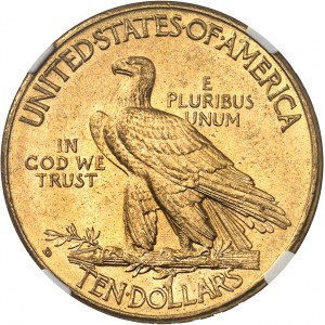 Federal Republic of the United States of America (1776-present). 10 Indian dollars, with motto 1908, D, Denver.