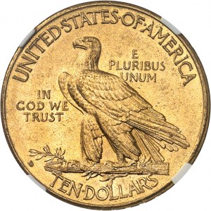 Federal Republic of the United States of America (1776-present). 10 Indian dollars, with motto 1908, D, Denver.