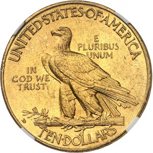 Federal Republic of the United States of America (1776-present). 10 Indian dollars, with motto 1908, D, Denver.