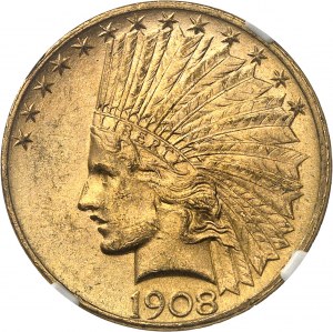Bundesrepublik der Vereinigten Staaten von Amerika (1776 bis heute). 10 indische Dollar, mit Währung 1908, D, Denver.