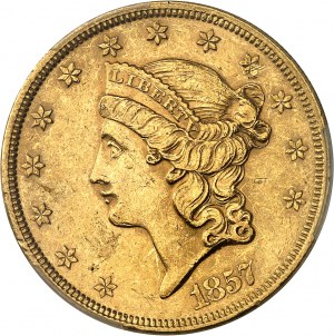 Federálna republika Spojených štátov amerických (1776 - súčasnosť). 20 dolárov slobody, bez motta 1857, Philadelphia.
