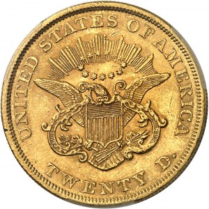 République fédérale des États-Unis d’Amérique (1776-à nos jours). 20 dollars Liberty, sans devise 1857, Philadelphie.