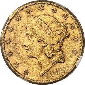 Federálna republika Spojených štátov amerických (1776 - súčasnosť). 20 Liberty dollars, bez motta 1859, S, San Francisco.