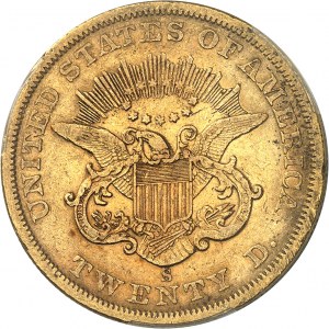 Federal Republic of the United States of America (1776-present). 20 Liberty dollars, without motto 1862, S, San Francisco.