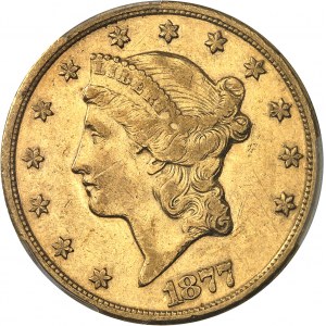 Federální republika Spojených států amerických (1776-současnost). 20 Liberty dollars, s mottem 1877, CC, Carson City.