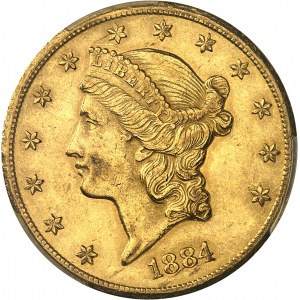 Federal Republic of the United States of America (1776-present). 20 Liberty dollars, with motto 1884, CC, Carson City.