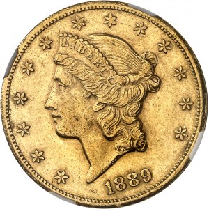 Federal Republic of the United States of America (1776-present). 20 Liberty dollars, with motto 1889, CC, Carson City.