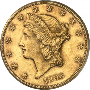 République fédérale des États-Unis d’Amérique (1776-à nos jours). 20 dollars Liberty, avec devise 1893, CC, Carson City.