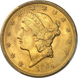 Federální republika Spojených států amerických (1776-současnost). 20 Liberty dollars, s mottem 1904, Philadelphia.