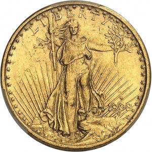 République fédérale des États-Unis d’Amérique (1776-à nos jours). 20 dollars Saint-Gaudens, avec devise 1908, S, San Francisco.