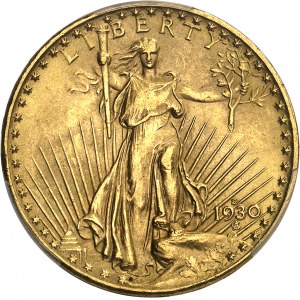 Federálna republika Spojených štátov amerických (1776 - súčasnosť). 20 Saint-Gaudensových dolárov s mottom z roku 1930, S, San Francisco.