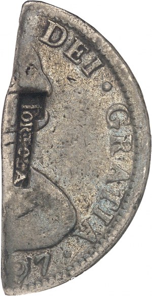 Tortola (ostrov), George III (1760-1820). 1/2 dolaru (4 šilinky 1 1/2 pence) na 1/2 minci z 8 reálů 1797 Mexico ND (1801), Tortola.