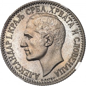 Alessandro I (1921-1934). Prova di 2 dinara, spessa in bianco, di A. Patey 1925, éclair, Poissy.