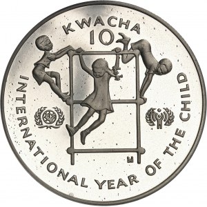 Republika (od roku 1964). Minca 10 kwacha, Medzinárodný rok dieťaťa 1979 (MDD) 1980, Londýn.