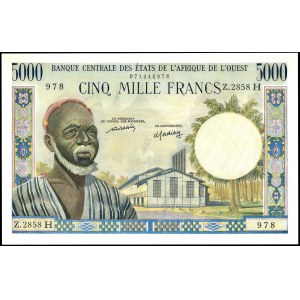 5000 franků - písmeno H (Niger) ND (1977).