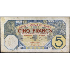 5 franchi tipo Porto-Novo 8 giugno 1916.