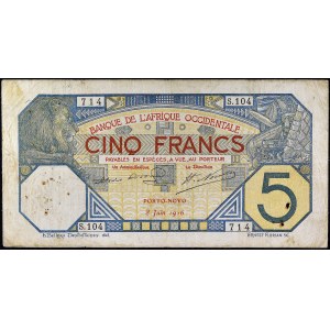 5 francs type Porto-Novo June 8, 1916.