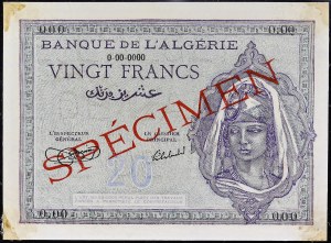 20 francs type “SPECIMEN” ND (1942-1944).